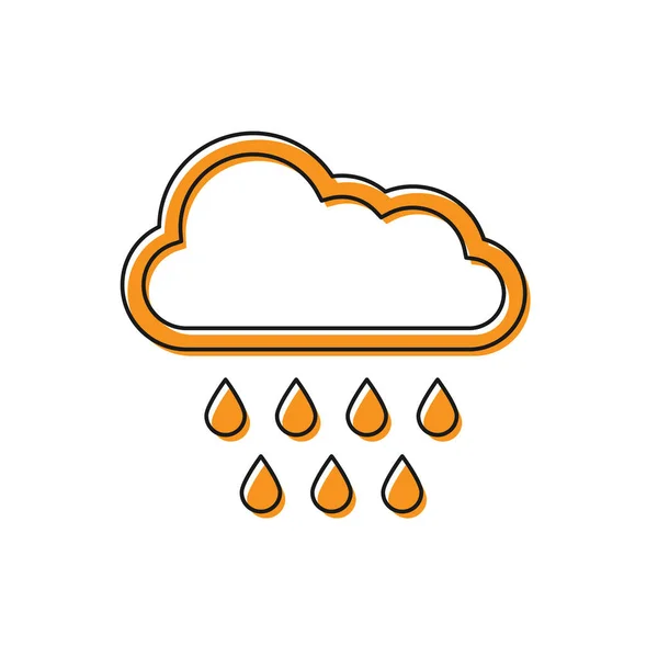 Nube naranja con icono de lluvia aislado sobre fondo blanco. precipitación de nubes de lluvia con gotas de lluvia. Ilustración vectorial — Archivo Imágenes Vectoriales