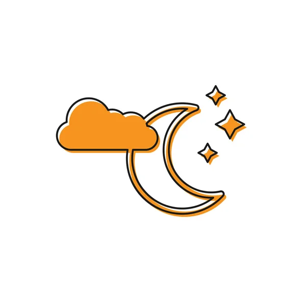 Orange Cloud with moon and stars icon isolated on white background. Cloudy night sign. Sleep dreams symbol. Night or bed time sign. Vector Illustration — Stock Vector