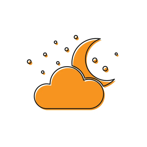 Nuvem laranja com lua e estrelas ícone isolado no fundo branco. Sinal de noite nublado. Símbolo dos sonhos do sono. Sinal de noite ou hora de dormir. Ilustração vetorial — Vetor de Stock