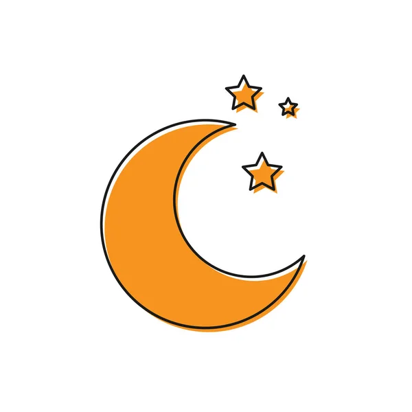 Lua alaranjada e ícone de estrelas isolado no fundo branco. Ilustração vetorial — Vetor de Stock