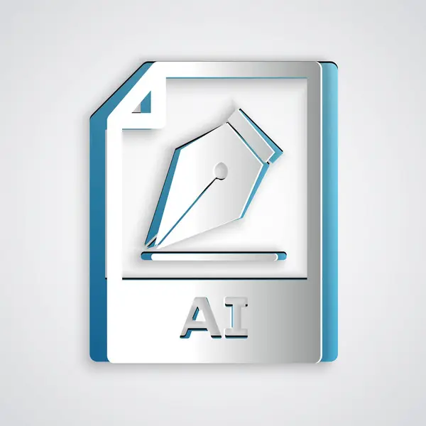 Documento di file AI tagliato su carta. Scarica icona pulsante ai isolato su sfondo grigio. Simbolo file AI. Stile cartaceo. Illustrazione vettoriale — Vettoriale Stock