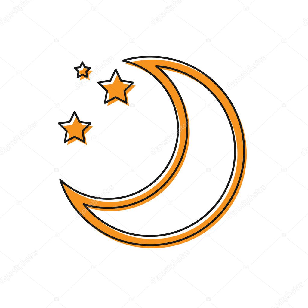 Orange Moon and stars icon isolated on white background. Vector Illustration
