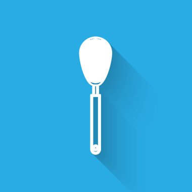 Beyaz çizgi Mutfak çırpma simgesi uzun gölge ile izole. Pişirme aleti, yumurta çırpıcı. Çatal bıçak takımı işareti. Gıda karışımı sembolü. Vektör İllüstrasyonu