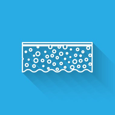 Kabarcık ikonlu beyaz çizgi süngeri uzun gölgeli izole edilmiş. Bulaşık yıkamak için bir tutam Bast. Temizlik servisi logosu. Vektör İllüstrasyonu