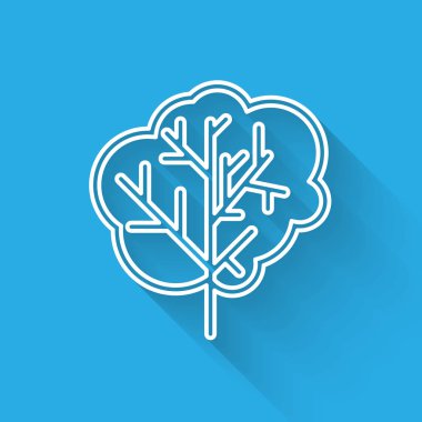 Beyaz çizgi ağaç simgesi uzun gölgeli izole edilmiş. Orman sembolü. Vektör İllüstrasyonu