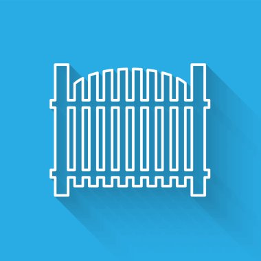 Beyaz çizgi Bahçe çit ahşap simgesi uzun gölge ile izole. Vektör İllüstrasyonu