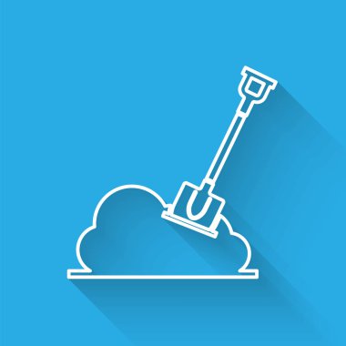 Uzun gölge ile izole zemin simgesibeyaz çizgi Kürek. Bahçıvanlık aleti. Bahçecilik, tarım, tarım için bir araç. Vektör İllüstrasyonu