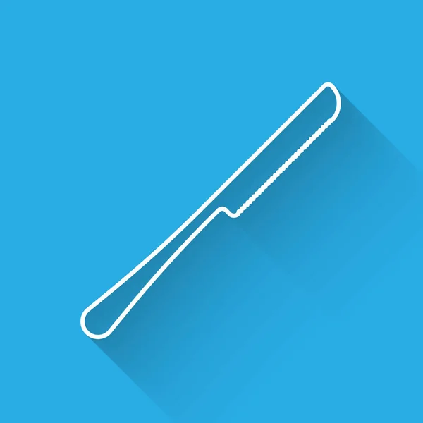 Icono de cuchillo de línea blanca aislado con sombra larga. Símbolo de cubertería. Ilustración vectorial — Vector de stock