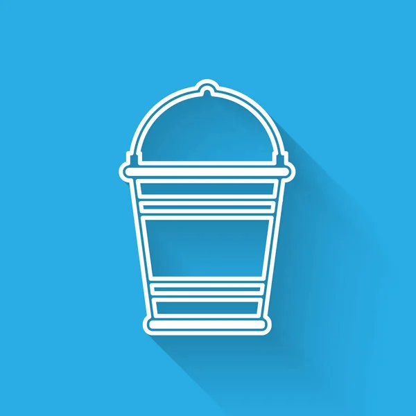 Bílá čára ikona kbelíku izolovaná s dlouhým stínem. Vektorová ilustrace — Stockový vektor