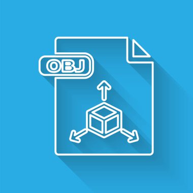 Beyaz satır Obj dosya belgesi. Uzun gölge ile izole obj düğme simgesiindir. Obj dosya sembolü. Vektör İllüstrasyonu