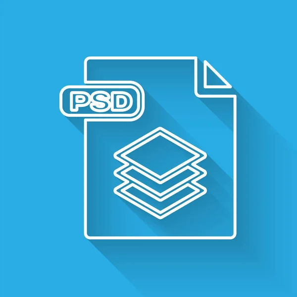 PSD-bestands document met witte lijnen. Download PSD knoppictogram geïsoleerd met lange schaduw. PSD-bestand symbool. Vector illustratie — Stockvector