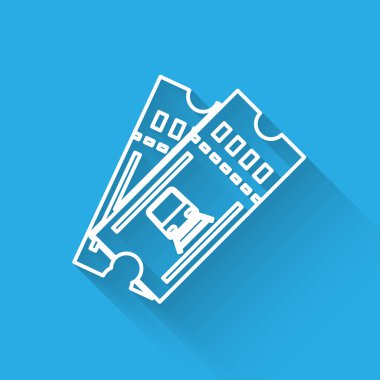 Beyaz hat Tren bilet simgesi uzun gölge ile izole. Demiryolu ile seyahat. Vektör İllüstrasyonu