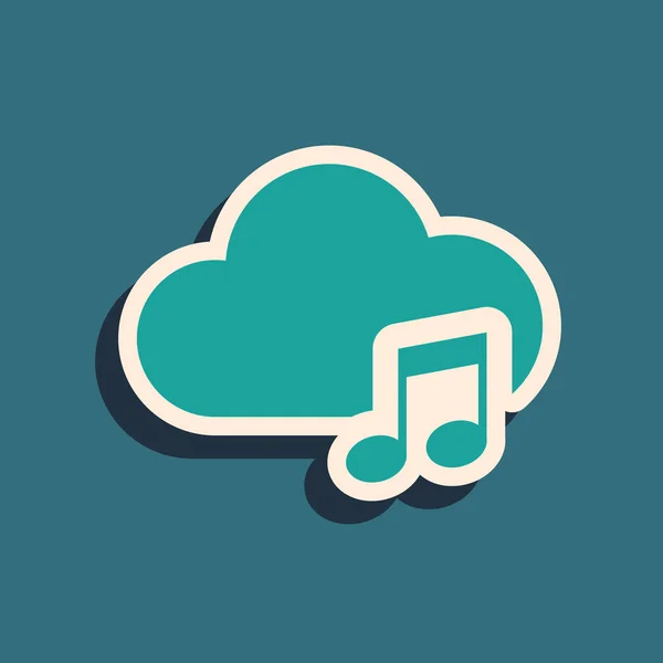 Иконка стримингового сервиса Green Music выделена на синем фоне. Sound cloud computing, online media streaming, online song, audio wave. Длинный стиль тени. Векторная миграция — стоковый вектор