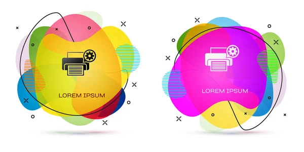 Stampa a colori e icona dell'ingranaggio isolata su sfondo bianco. Regolazione app, concetto di servizio, opzioni di impostazione, manutenzione, riparazione, fissaggio. Bandiera astratta con forme liquide. Illustrazione vettoriale — Vettoriale Stock