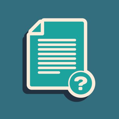 Mavi arka planda yalıtılmış Yeşil Bilinmeyen belge simgesi. Soru işareti içeren dosya. Raporu, hizmeti ve genel arama işaretini tutun. Uzun gölge stili. Vektör İllüstrasyonu