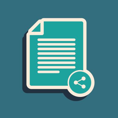 Mavi arka planda yalıtılmış Yeşil Paylaşım dosya simgesi. Dosya paylaşımı. Dosya aktarım işareti. Uzun gölge stili. Vektör İllüstrasyonu