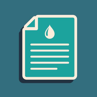 Mavi arka plan üzerinde izole kan testi sonuçları simgesi ile Yeşil Tıbbi pano. Klinik kayıt, reçete, tıbbi kontrol izleri raporu. Uzun gölge stili. Vektör İllüstrasyonu