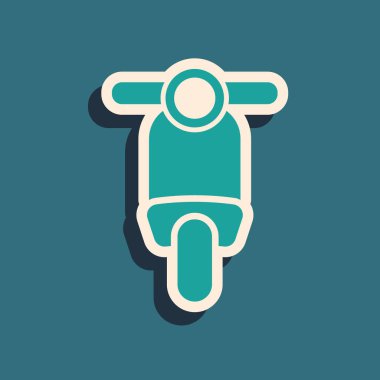 Yeşil Scooter simgesi mavi arka plan üzerinde izole. Uzun gölge stili. Vektör İllüstrasyonu