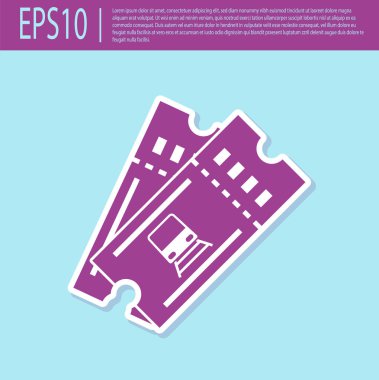 Retro mor Tren bilet simgesi turkuaz arka plan izole. Demiryolu ile seyahat. Vektör İllüstrasyonu