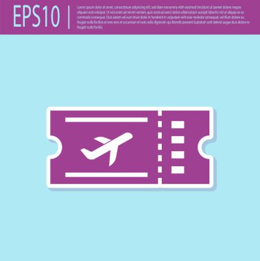 Retro mor Uçak bilet simgesi turkuaz arka plan izole. Uçak bileti. Vektör İllüstrasyonu