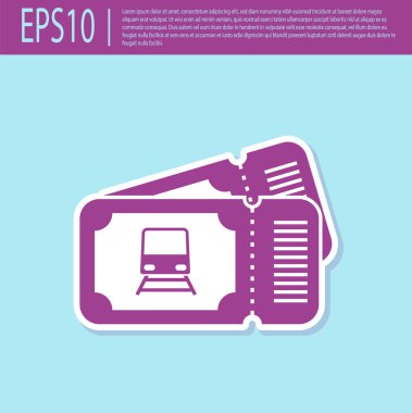 Retro mor Tren bilet simgesi turkuaz arka plan izole. Demiryolu ile seyahat. Vektör İllüstrasyonu
