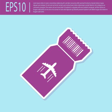 Retro mor Uçak bilet simgesi turkuaz arka plan izole. Uçak bileti. Vektör İllüstrasyonu