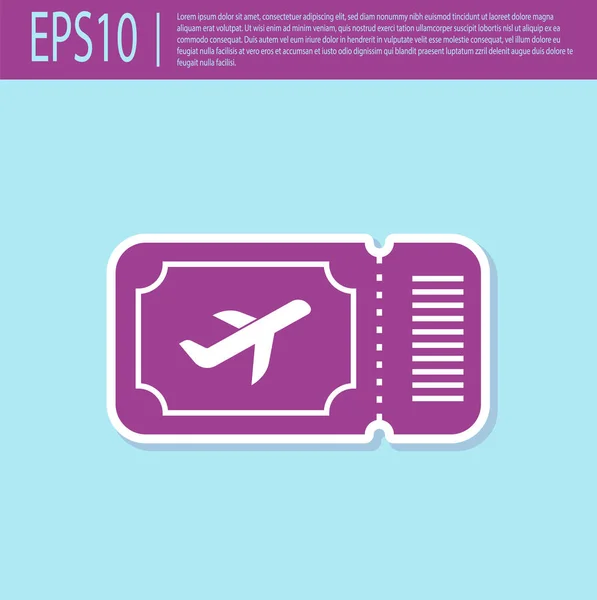 Retro roxo ícone bilhete Airline isolado em fundo turquesa. Um bilhete de avião. Ilustração vetorial — Vetor de Stock