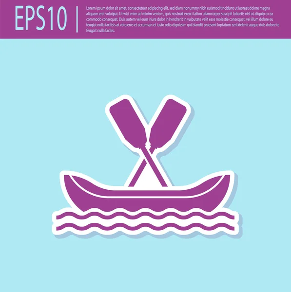 Retro purple Rafting boat icon isolated on turquoise background. Kayak with paddles. Water sports, extreme sports, holiday, vacation, team building. Vector Illustration