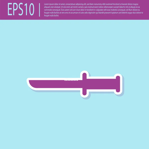 Icono de cuchillo militar púrpura retro aislado sobre fondo turquesa. Ilustración vectorial — Vector de stock