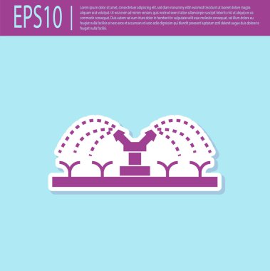 Retro mor Otomatik sulama sprinkler simgesi turkuaz arka plan üzerinde izole. Sulama ekipmanları. Bahçe elementi. Sprey tabanca simgesi. Vektör İllüstrasyonu