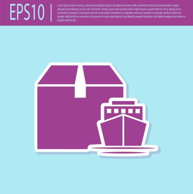 Retro mor Kargo gemi kutuları teslim hizmet simgesi turkuaz arka plan üzerinde izole ile. Teslimat, nakliye. Koliler, kutular, mallar olan şilep. Vektör İllüstrasyonu