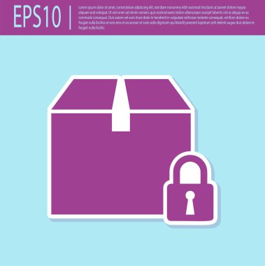 Retro mor Kilitli paket simgesi turkuaz arka plan üzerinde izole. Kilit ve karton kutu. Vektör İllüstrasyonu