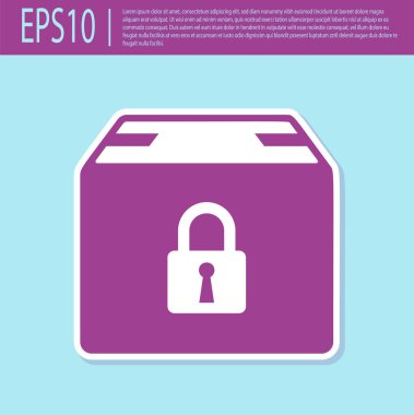 Retro mor Kilitli paket simgesi turkuaz arka plan üzerinde izole. Kilit ve karton kutu. Vektör İllüstrasyonu