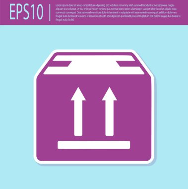 Turkuaz arka plan üzerinde izole trafik sembolü simgesi ile Retro mor Karton kutu. Kutu, paket, paket tabelası. Teslimat, nakliye ve nakliye. Vektör İllüstrasyonu