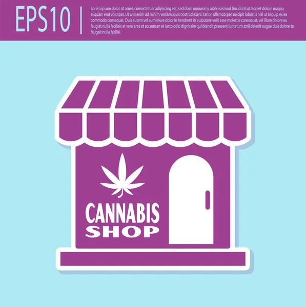 复古的紫色大麻和大麻商店图标孤立在绿松石背景。吸食、储存医疗大麻的设备和配件。病媒图解 — 图库矢量图片