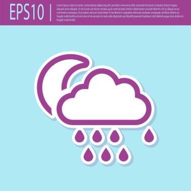 Turkuaz arka plan üzerinde izole yağmur ve ay simgesi ile Retro mor Bulut. Yağmur damlaları ile yağmur bulutu yağış. Vektör İllüstrasyonu
