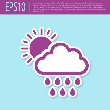 Turkuaz arka plan üzerinde izole yağmur ve güneş simgesi ile Retro mor Bulut. Yağmur damlaları ile yağmur bulutu yağış. Vektör İllüstrasyonu