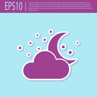 Turkuaz arka planda izole ay ve yıldız simgesi ile Retro mor Bulut. Bulutlu gece işareti. Uyku rüyaları sembolü. Gece ya da yatak saati işareti. Vektör İllüstrasyonu