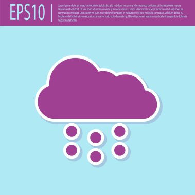 Turkuaz arka planda izole edilmiş kar ikonlu Retro mor Bulut. Kar taneli bulut. Tek hava ikonu. Kar tabelası. Vektör İllüstrasyonu