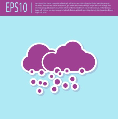Turkuaz arka planda izole edilmiş kar ikonlu Retro mor Bulut. Kar taneli bulut. Tek hava ikonu. Kar tabelası. Vektör İllüstrasyonu