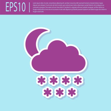 Turkuaz arka planda izole kar ve ay simgesi ile Retro mor Bulut. Kar taneli bulut. Tek hava durumu simgesi. Kar işareti. Vektör İllüstrasyonu