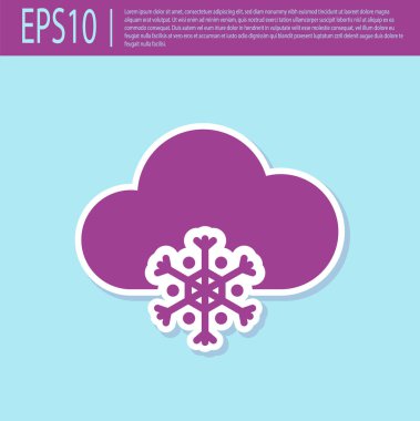 Turkuaz arka planda izole edilmiş kar ikonlu Retro mor Bulut. Kar taneli bulut. Tek hava ikonu. Kar tabelası. Vektör İllüstrasyonu