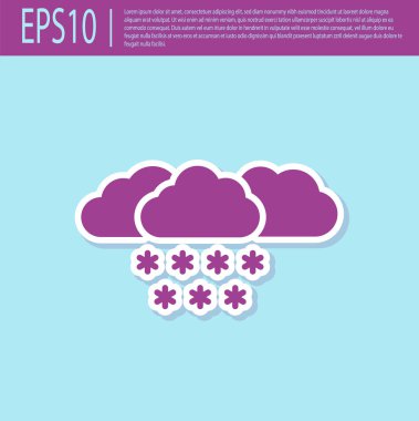 Turkuaz arka planda izole edilmiş kar ikonlu Retro mor Bulut. Kar taneli bulut. Tek hava ikonu. Kar tabelası. Vektör İllüstrasyonu