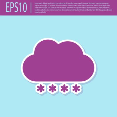 Turkuaz arka planda izole edilmiş kar ikonlu Retro mor Bulut. Kar taneli bulut. Tek hava ikonu. Kar tabelası. Vektör İllüstrasyonu