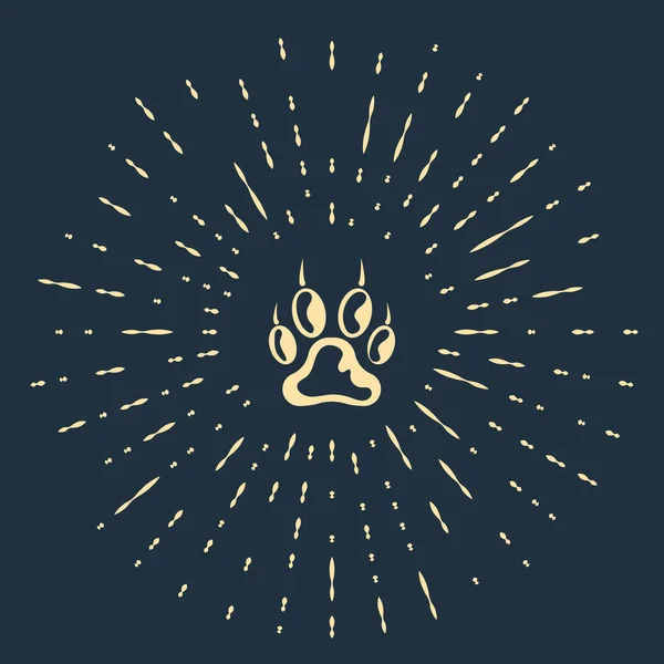 Beżowy ikona drukowania Paw wyizolowana na ciemnym niebieskim tle. Pies lub kot Paw Print. Tor zwierzęcy. Streszczenie koło losowe kropki. Ilustracja wektorowa — Wektor stockowy