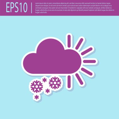 Retro mor Cloudy kar simgesi turkuaz arka plan izole ile. Kar taneli bulut. Tek hava durumu simgesi. Kar işareti. Vektör İllüstrasyonu