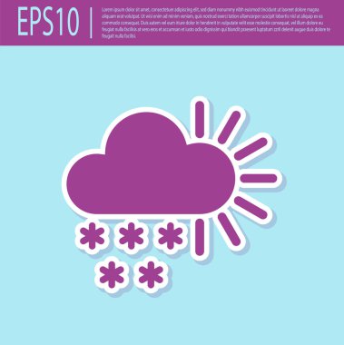 Retro mor Cloudy kar simgesi turkuaz arka plan izole ile. Kar taneli bulut. Tek hava durumu simgesi. Kar işareti. Vektör İllüstrasyonu