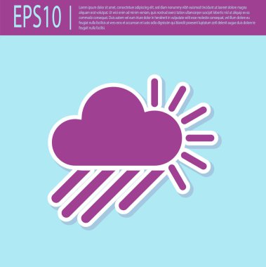 Retro mor Cloudy yağmur ve güneş simgesi turkuaz arka plan izole ile. Yağmur damlaları ile yağmur bulutu yağış. Vektör İllüstrasyonu