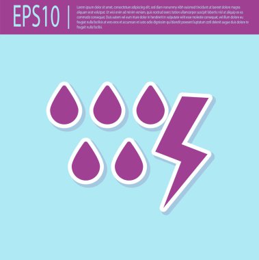 Retro mor Fırtına simgesi turkuaz arka plan üzerinde izole. Damla ve şimşek işareti. Fırtınanın hava ikonu. Vektör İllüstrasyonu