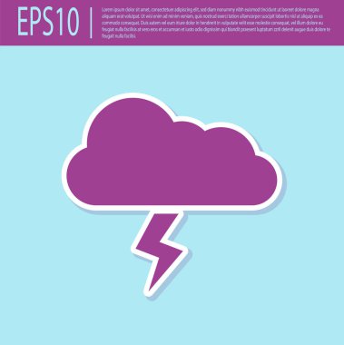 Retro mor Storm simgesi turkuaz arka planda izole edildi. Bulut ve şimşek işareti. Fırtınanın hava durumu ikonu. Vektör İllüstrasyonu